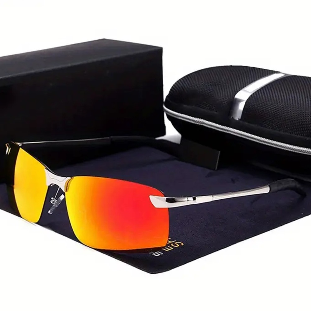 Orange Mirror Rimless Stainless Steel Polarized Sunglasses